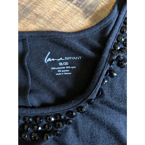 Lane Bryant Black Top 18/20 Cold Shoulder Ruched Sides Beaded Boho Chic Peasant - Picture 6 of 6